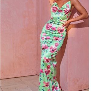 PrettyLittleThing Floral Print Satin Maxi Dress
